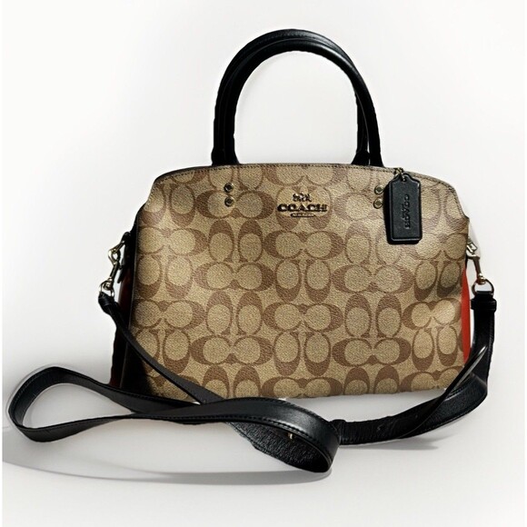 Auth COACH Darcie Carryall Bag CH172 Leather Brown Logo Sides Orange F/S 424728 - Picture 1 of 16